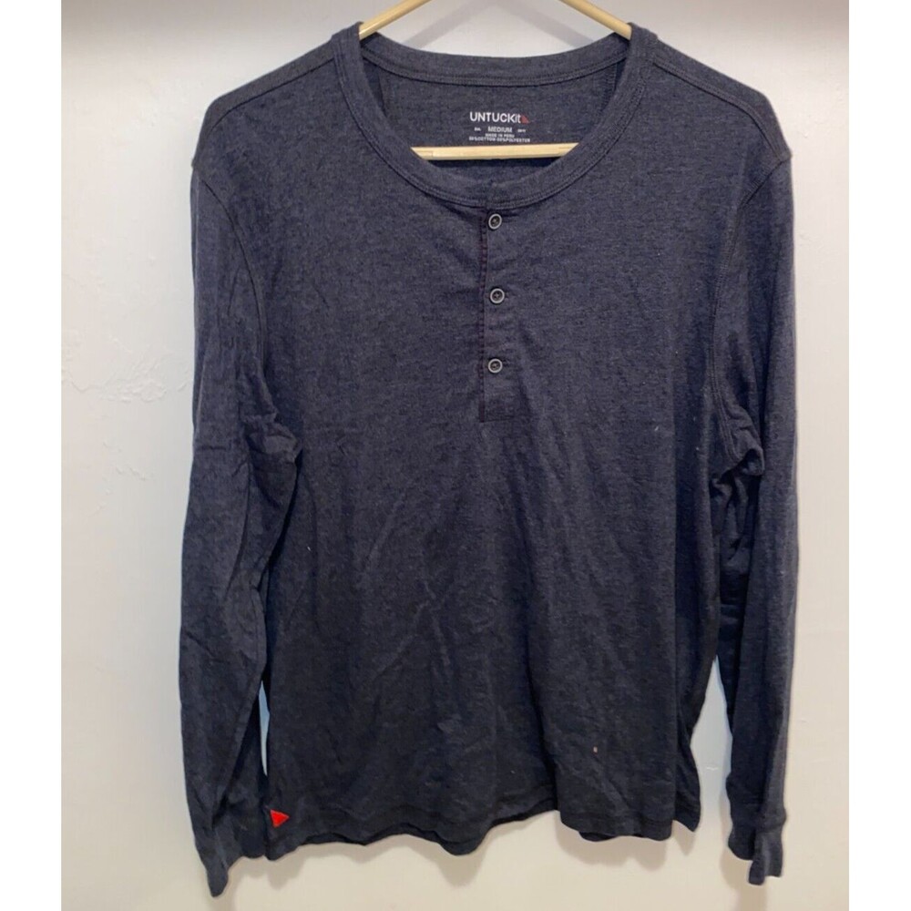 Untuckit Shirt Mens sz M Black Henley Long Sleeve Casual Preppy knit Cotton